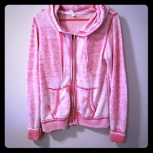Pink distressed zip up hoodie
